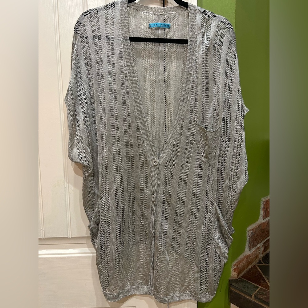 Alice & Olivia Gray Sheer Knit Cardigan